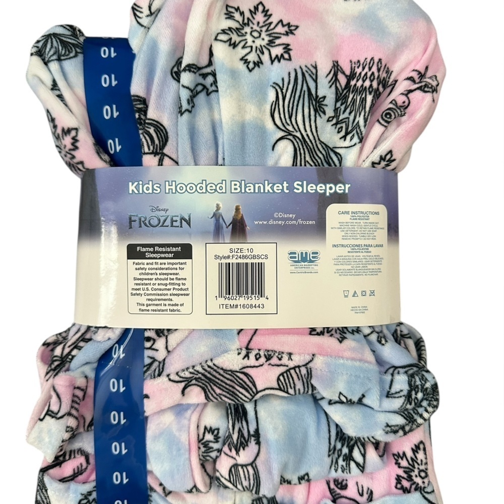 NEW Frozen Kids Hooded Pajamas Elsa Anna One Piece Sleeper - Size 10 - Picture 2 of 2